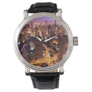 Cityscape på natten av Chicago Armbandsur