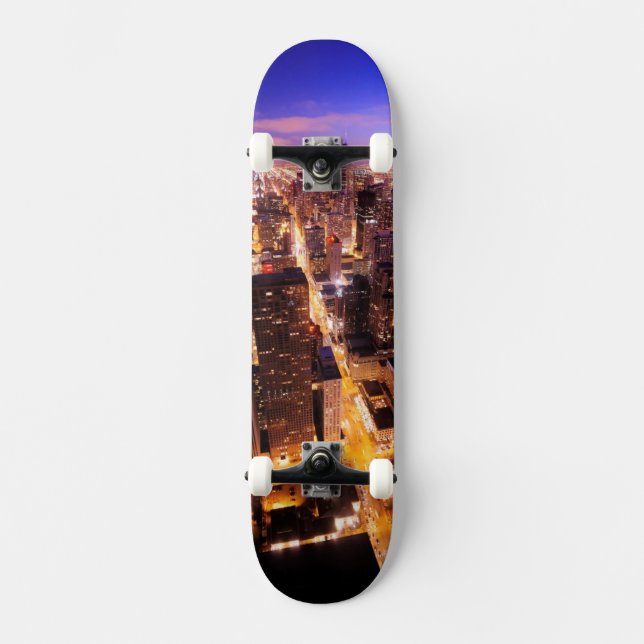 Cityscape på natten av Chicago Old School Skateboard Bräda 21,6 Cm (Framsida)