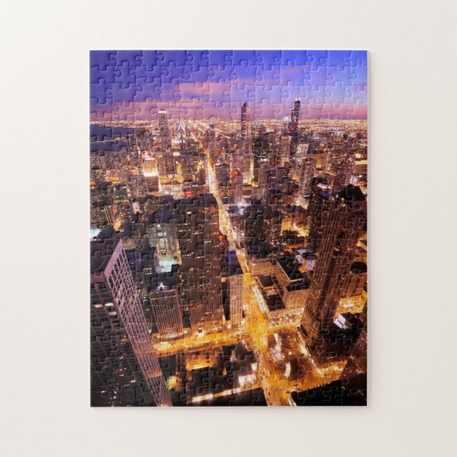 Cityscape på natten av Chicago Pussel (Vertikal)