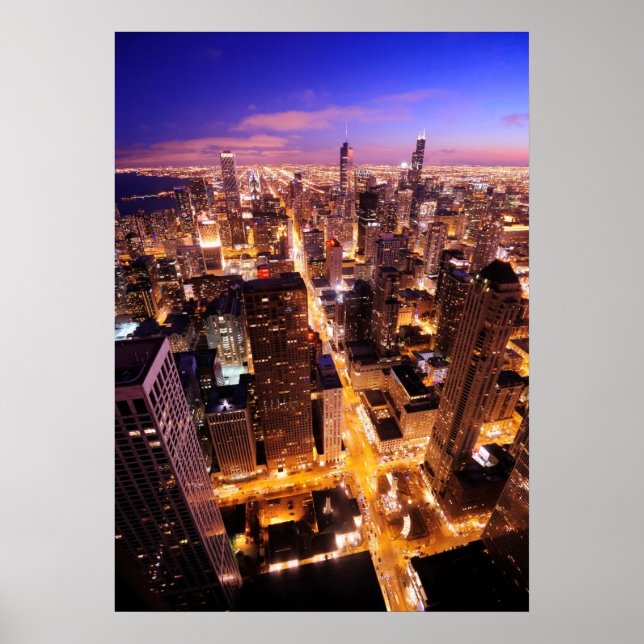 Cityscape på natten till Chicago Poster (Framsidan)
