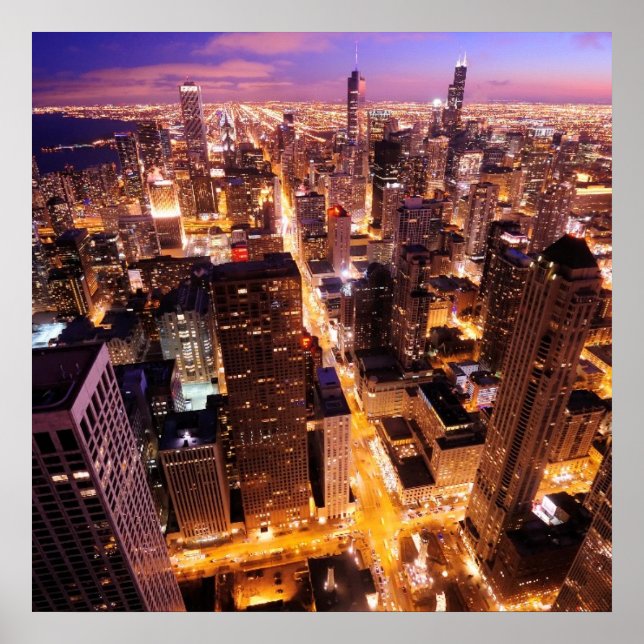 Cityscape på natten till Chicago Poster (Framsidan)