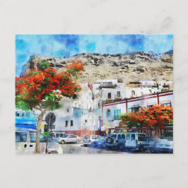Cityscape Puerto de Morgan på Gran Canaria. Måla. Vykort