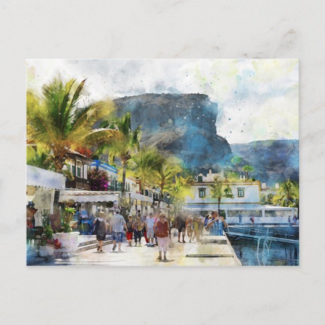Cityscape Puerto de Morgan på Gran Canaria. Måla. Vykort (Framsida)