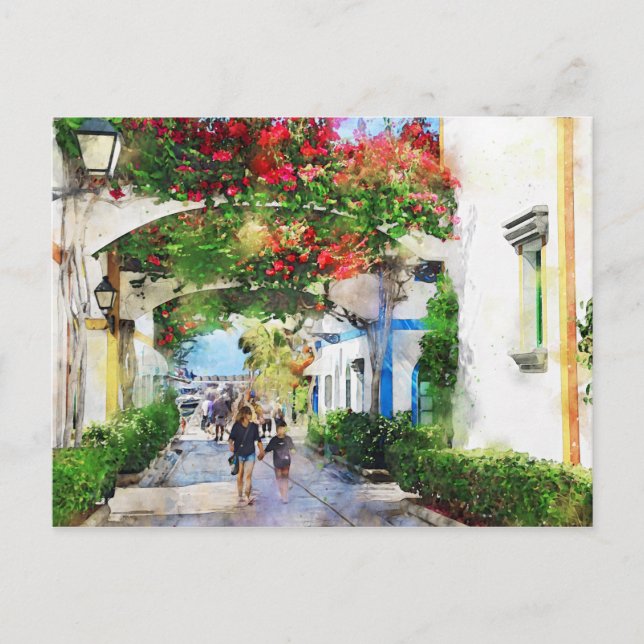 Cityscape Puerto de Morgan på Gran Canaria. Måla. Vykort (Framsida)