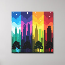 Cityscape Silhouette Seasons Canvastryck