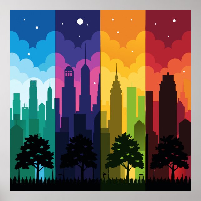 Cityscape Silhouette Seasons Poster (Framsidan)