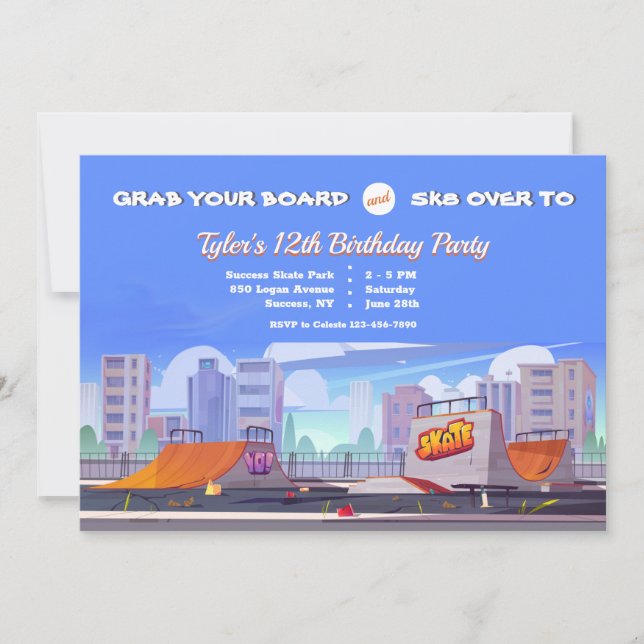 Cityscape Skate Park Födelsedagsfest  Inbjudningar (Framsida)