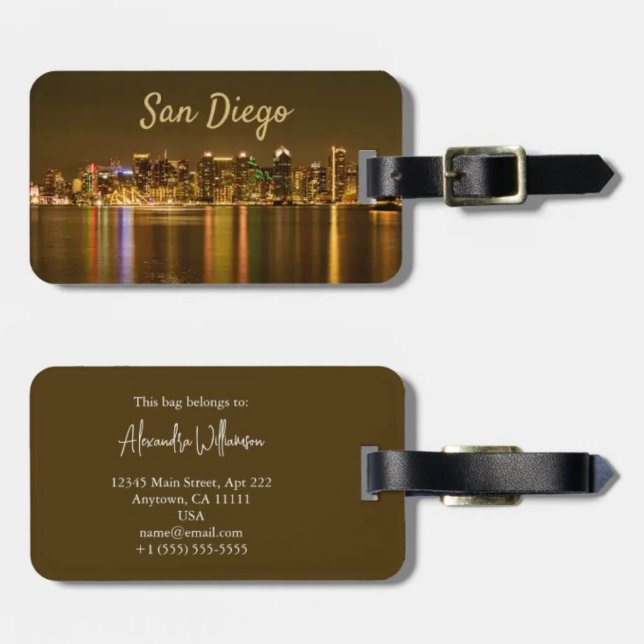 Cityscape Skyline Night California San Diego Bagagebricka (Skapare uppladdad)