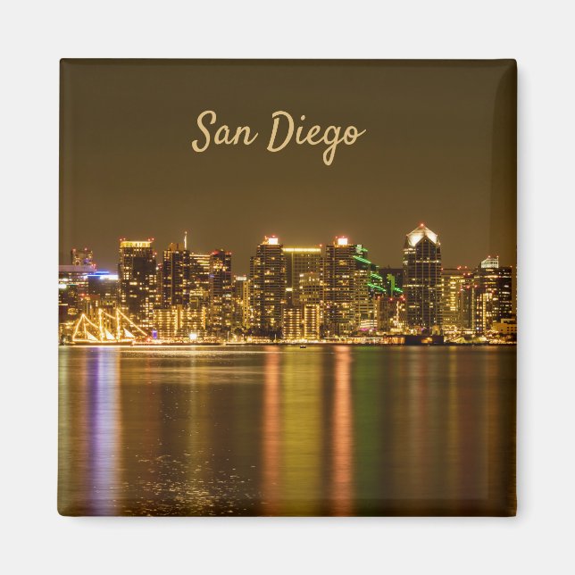 Cityscape Skyline Night California San Diego Magnet (Framsidan)