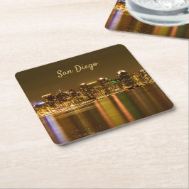 Cityscape Skyline Night California San Diego Underlägg Papper Kvadrat