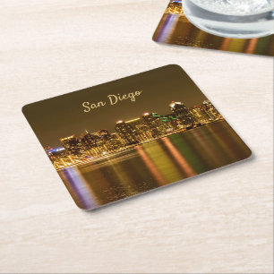 Cityscape Skyline Night California San Diego Underlägg Papper Kvadrat