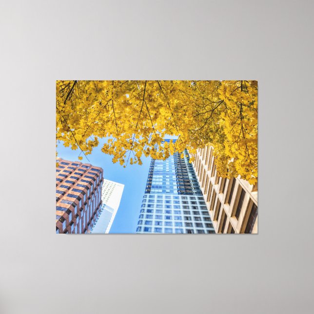 Cityscape Skyline och Autumn Träd Canvastryck (Framsida)