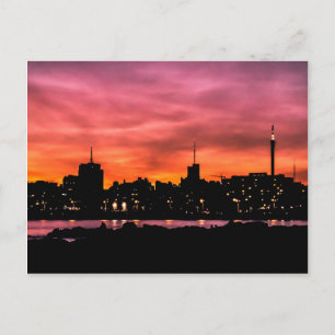 Cityscape Sunset Scene, Montevideo, Uruguay Vykort