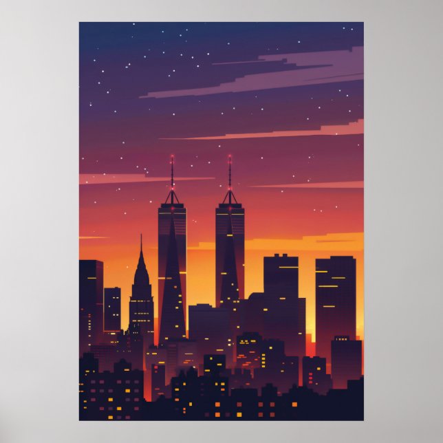 Cityscape Sunset Silhouette Poster (Framsidan)