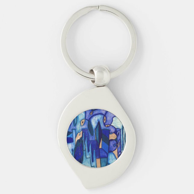 Cityscape Swirl Silverfärgad Nyckelring (Framsidan)