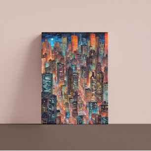 Cityscape vid nattligt Kanvastryck