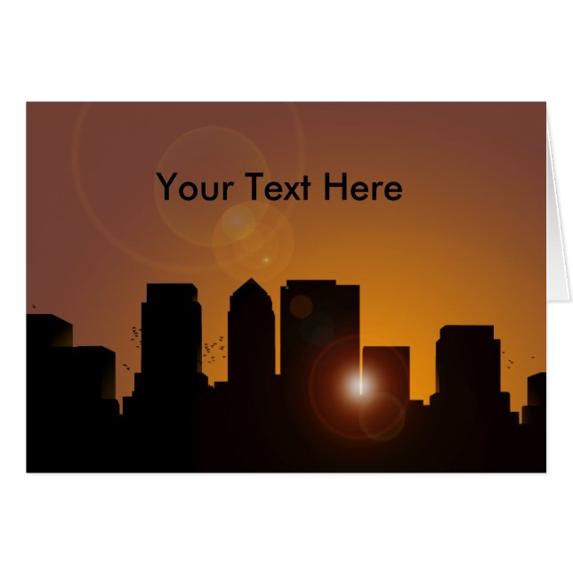 Cityscape vid soluppgång hälsningskort (Framsidan Horizontal)