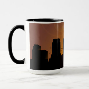 Cityscape vid soluppgång mugg