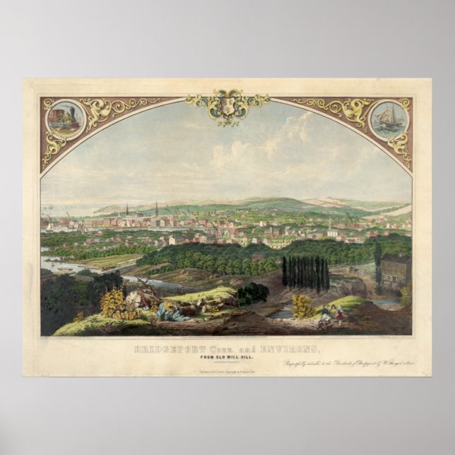 Cityscape View of Bridgeport, Connecticut 1857 Poster (Framsidan)