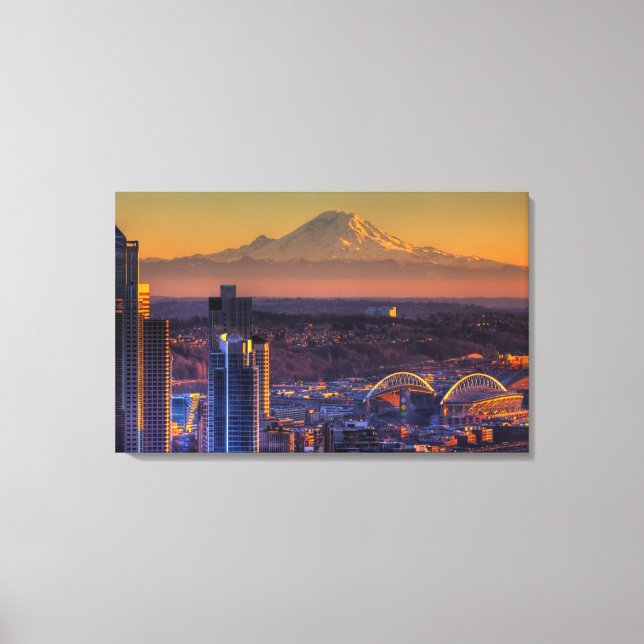 Cityscape view of Seattle-by, fotboll Canvastryck (Framsida)