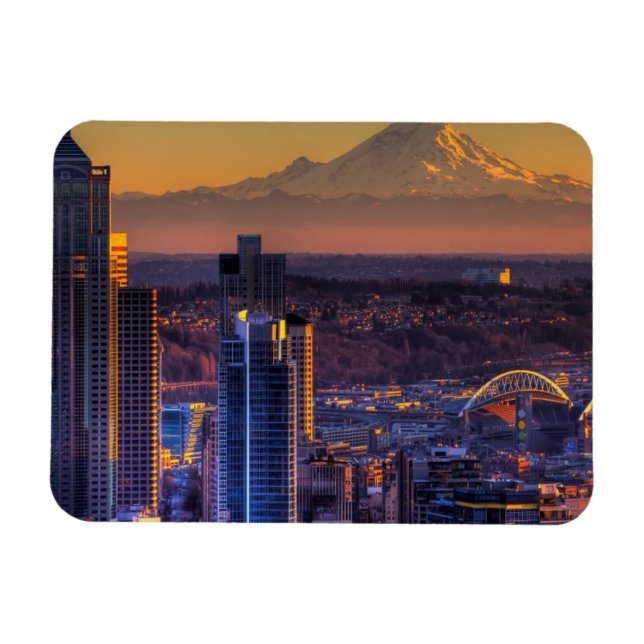Cityscape view of Seattle-by, fotboll Magnet (Horisontell)