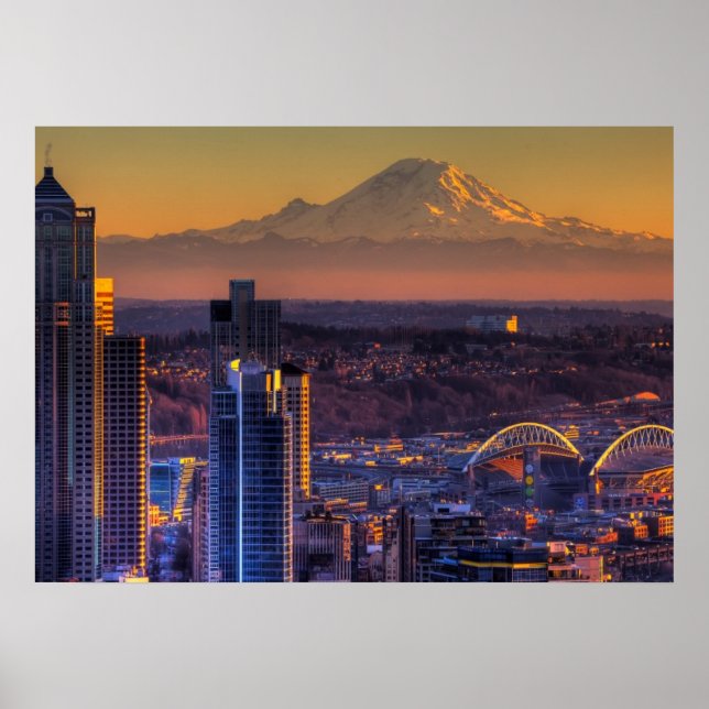 Cityscape view of Seattle-by, fotboll Poster (Framsidan)