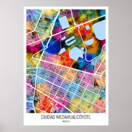 Ciudad Nezahualcóyotl Mexico City Karta Poster
