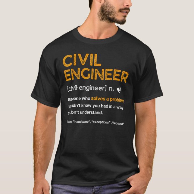 Civil Engineer Funny Definition Engineering T Shirt (Framsida)