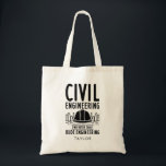 Civil Engineering Way Better Gag Anpassningsbar Tygkasse<br><div class="desc">Lustigt nutida civila ingenjör som säger för de ögonblick när man vill få främlingar att le eller belysa någons dag. Det här tekniska skämtet har vit grunge typografi och citatet säger "Civil Engineering Way Better than Rude Engineering" Lusnytej på ord för ingenjör med en bra känsla för humor</div>