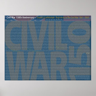 Civil Krig 150 Union & Confederate Regiments Art P Poster