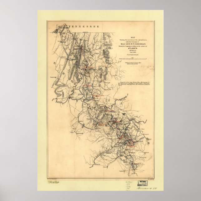 Civil Krig Atlanta Kampanj Karta 1 september 1864 Poster (Framsidan)