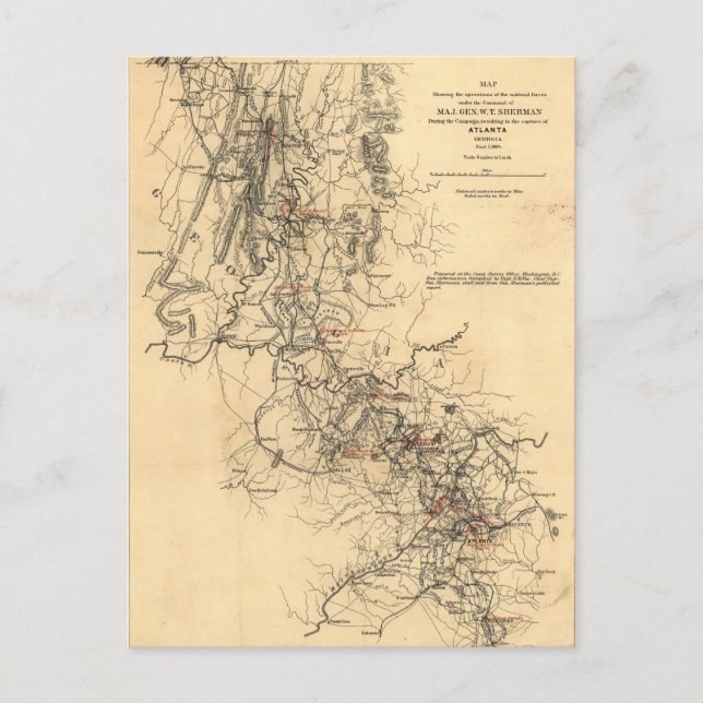 Civil Krig Atlanta Kampanj Karta 1 september 1864 Vykort (Framsida)