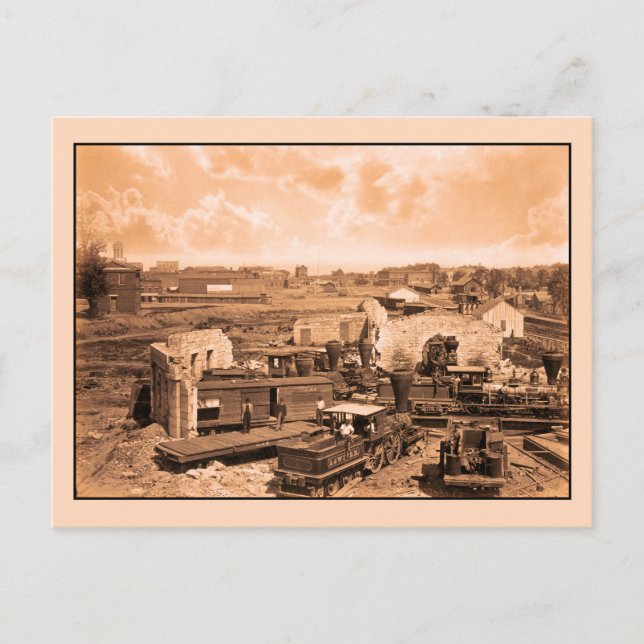 Civil Krig, Atlanta Roundhouse, förstört 1866 Vykort (Framsida)
