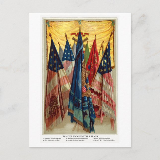 Civil Krig Battle Flaggor nr 6 Vykort (Framsida)