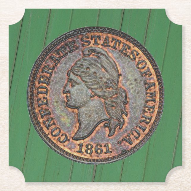 Civil Krig ⚔️ Confederate Penny Wood Wall Grönt Underlägg Papper (Framsida)