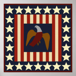 Civil Krig Era Stars och Eagle Quilt Square Poster