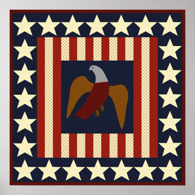 Civil Krig Era Stars och Eagle Quilt Square Poster (Framsidan)