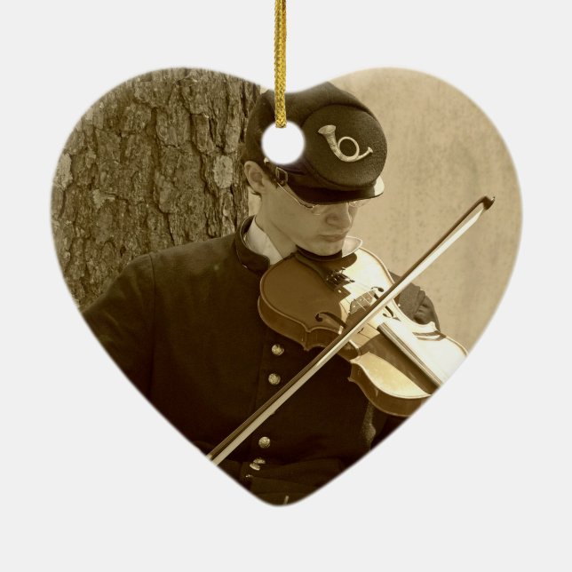 Civil Krig Fiddle Player Julgransprydnad Keramik (Baksidan)