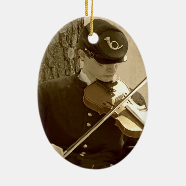 Civil Krig Fiddle Player Julgransprydnad Keramik (Baksidan)