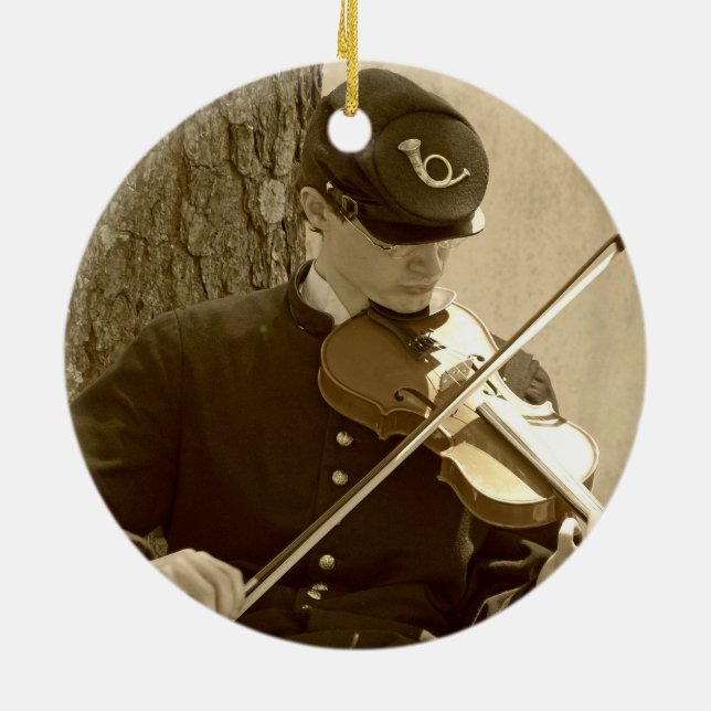 Civil Krig Fiddle Player Julgransprydnad Keramik (Baksidan)