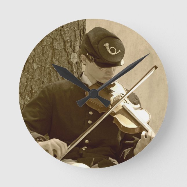 Civil Krig Fiddle Player Rund Klocka (Framsida)