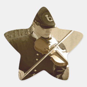 Civil Krig Fiddle Player Stjärnformat Klistermärke