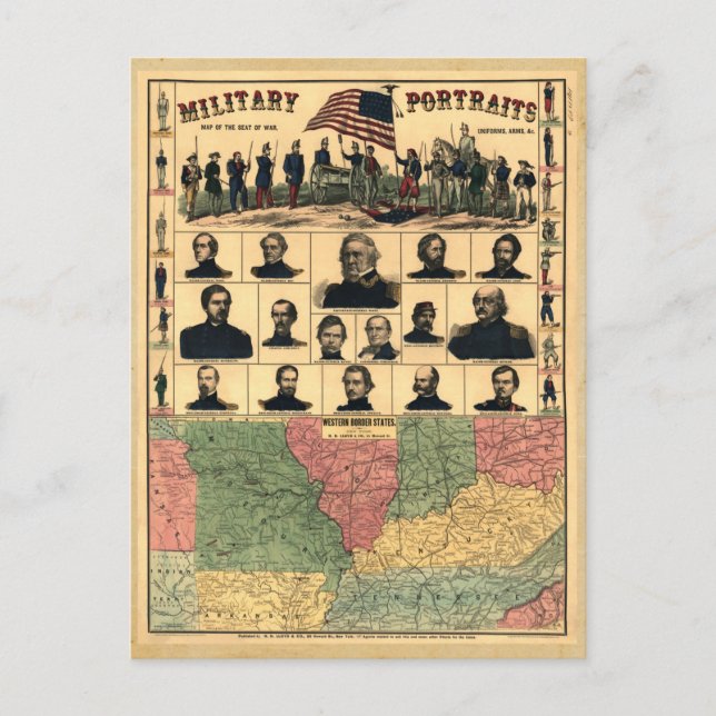 Civil Krig Gräns Militär Porträtt 1861, återställd Vykort (Framsida)