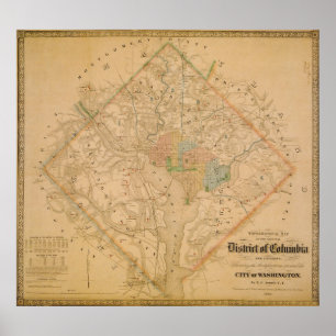 Civil Krig Karta i Washington DC 1862 Poster