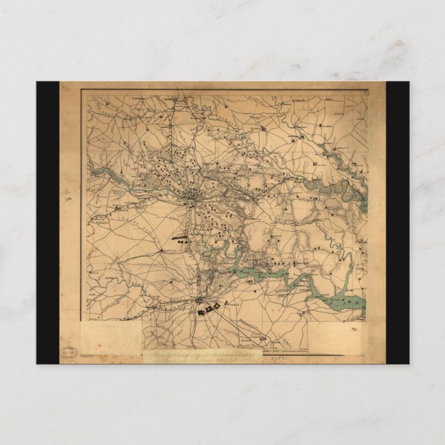 Civil Krig Karta of Richmond och Petersburgh (1864 Vykort (Framsida)