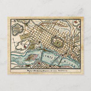 Civil Krig Karta of Richmond, Virginia 1863 Vykort