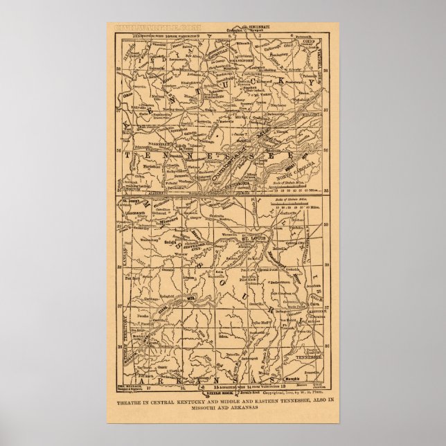 Civil Krig Kentucky och Mitten & Östra Tennessee Poster (Framsidan)