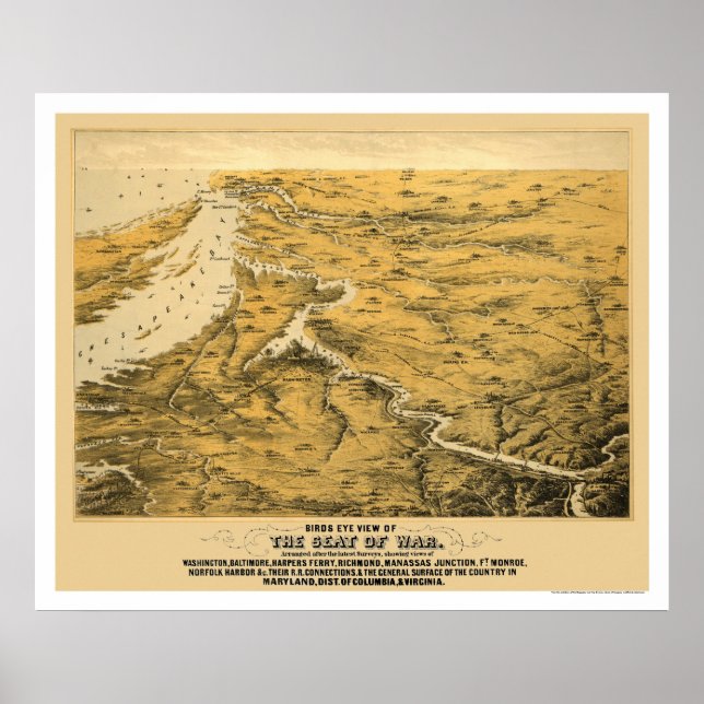 Civil Krig Panoramic Karta 1861 Poster (Framsidan)