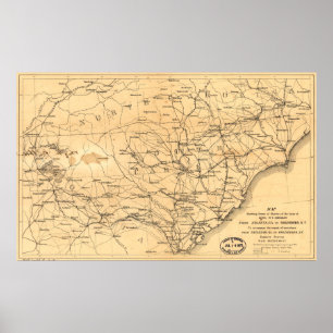 Civil Krig Sherman's March Karta Atlanta to Goldsb Poster