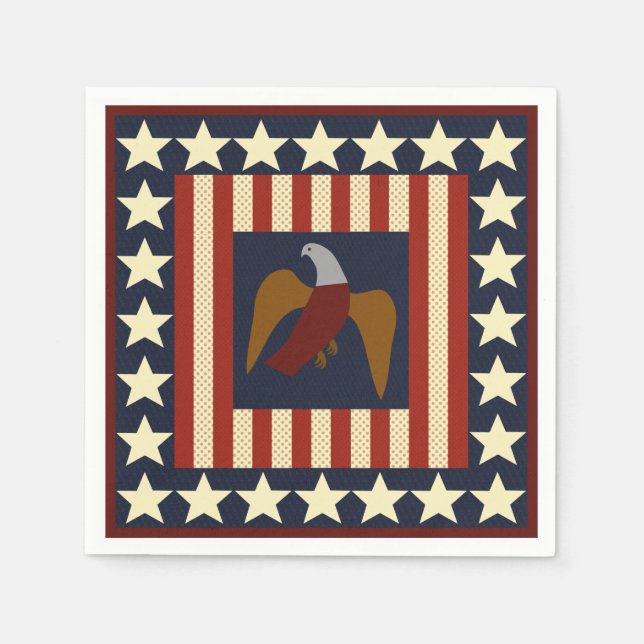 Civil Krig Union Eagle & Stars Quilt Square Napkin Pappersservett (Framsidan)